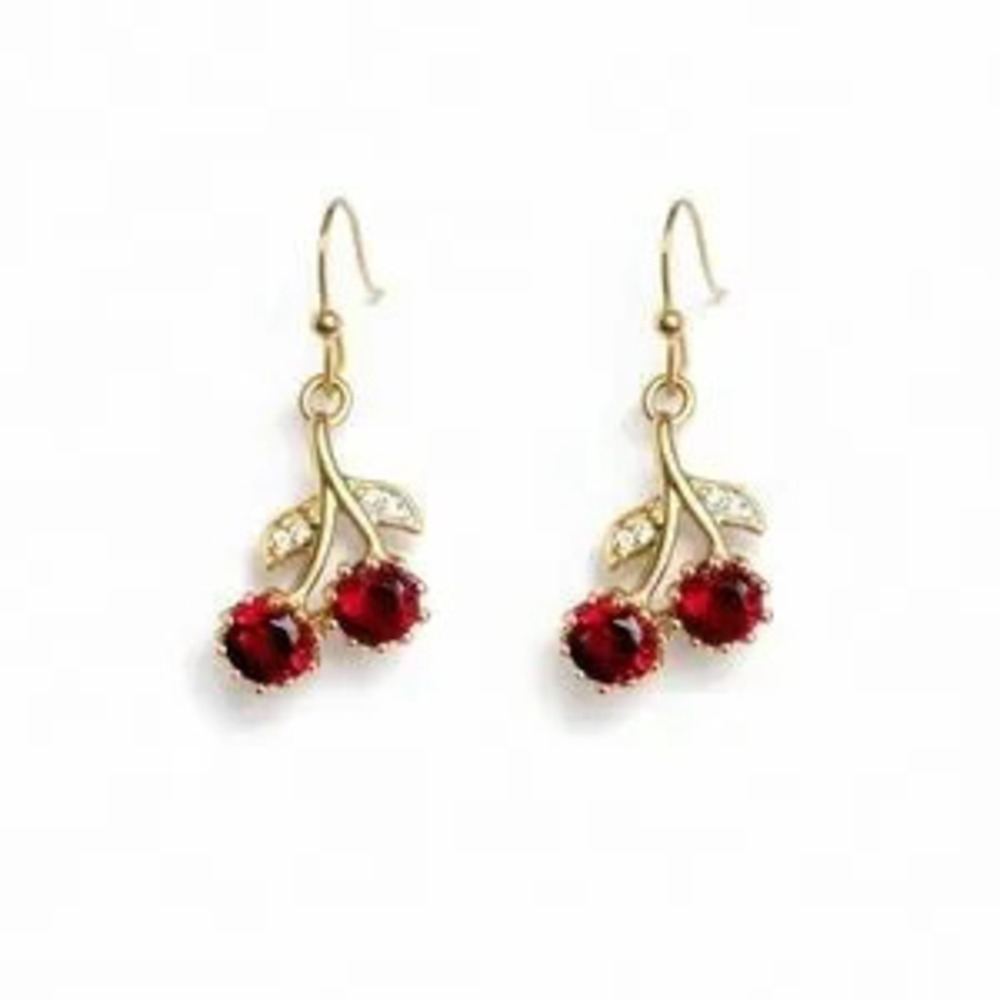 ?? Elegant Gold and Red Cherry Earrings With Zirconia